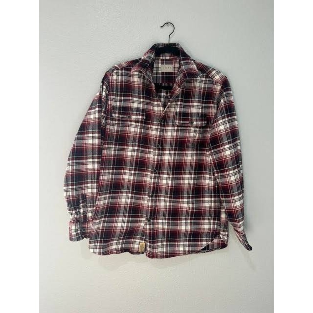 Jachs NY Mens Flannel Shirt Medium Red Blue White Plaid Button Down Long Sleeve